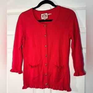 Y2K JUICY COUTURE Pink Knit Ruffle Button Cardigan SweaterCashmere & Wool Blend